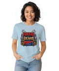 Fresh Engineer Gear Badge Tee For Mechanics And Makers Cool Mechanical Engineering Industrial Gift Shirt For Tinkerers With Grit Garage Vibes And Workshop Energy Modern Vector Print Design worn by a woman in blue with bold graphic.