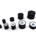 Four Pack Heavy Duty Rubber Vibration Isolator Mounts with Single Female Thread M6 M8 displayed in various sizes.