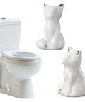Level Up Your Bathroom Vibe With This Dope Set Of Ceramic Cat Toilet Bolt Covers And Floor Screw Caps Rust Proof Maximalist Accent For Hiding Ugly Base Screws Forever, porcelain cat bolt cover beside toilet.