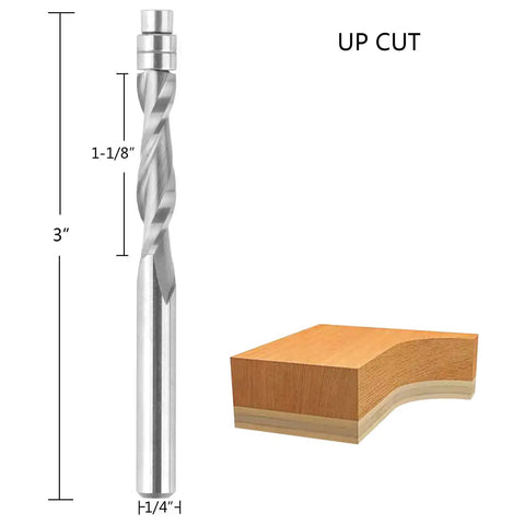 Five Piece Upcut Spiral Flush Trim Router Bit Set With Quarter Inch Shank, Three Inch Overall Length, Carbide Bottom Bearing For Clean Edge Trimming In Woodworking Top Notch Pro Grade Build