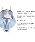 Heavy-Duty Universal Air Pressure Switch 70 100 PSI For 1/8-27 NPT Lines, silver, plug-and-play for 24V 12V DC, 110V 120V 240V AC