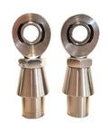 Beefy Chromoly Rod End Kit With Left And Right Hand Ends, Three-Quarter Inch Bore, Seven-Eighths Inch Shank, 14 Threads, 1.25 Inch ID Tube Inserts, And Jam Nuts For Off-Road Steering, Suspension, And Fabrication Projects. Pair of chromoly rod ends with jam nuts and weld-in tube inserts.