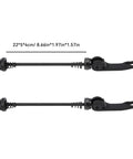 Dual Pack Aluminum Alloy Quick Release Skewers For Mountain And Road Bikes with dimensions, front and rear view.