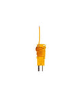 Front view of Fieldpiece ATB1 K-Type thermocouple with orange wire wrapped around yellow handle and two-pin plug