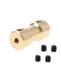 Slick Copper Motor Shaft Coupler Sleeve Adapter With 2mm To 5mm Bore, brass body for torque transmission and rigidity, includes screws.