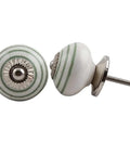 Straight Up Premium Ceramic Stripe White Drawer Knobs 100 Pack For Kitchen Cabinets And Decorative Dresser Hardware featuring a green striped design and metal hardware.