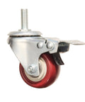 Heavy Duty Swivel Stem Castors With Red PU Wheels Double Locking Quiet Smooth Non Marking Floor Safe Load Capacity 800-1000 Lb