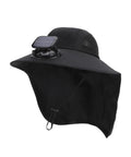 Solar Powered Fan Hat With Detachable USB Solar Power, Wide Brim Sun Shield, Adjustable Fit for hiking, breathable nylon black hat