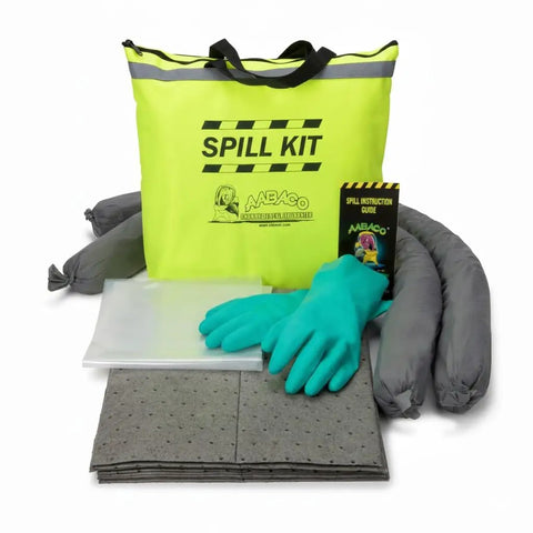Universal 5 Gallon Oil Spill Kit With Absorbent Pads Socks Gloves And Disposal Bags In Bright Yellow Duffle Bag For Auto Shop Garage And Industrial Spill Cleanup Ready To Roll For Quick Response