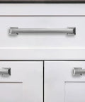 Front view of cabinet with 20 Pack Brushed Nickel Cabinet Pulls With 3 Inch Hole Centers Straight Bar Handles For Cabinets And Drawers.