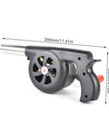 Portable Manual Hand Crank Air Blower Fire Up Campfires Fast Heavy Duty Metal Stoker Bellows Pump side view with grip.