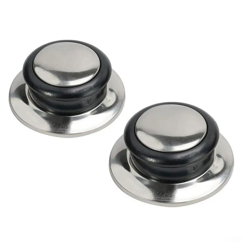 Hot Kitchen Pot Lid Knob Replacement Kit featuring heat Resistant Silicone Grip Plus Stainless Steel Handles And Black Screws For 5Mm To 12mm Holes In Glass Cookware And Pans, Perfect Easy Fix Your Lids Today. 2-pack stainless steel pot lid knobs with black silicone grip