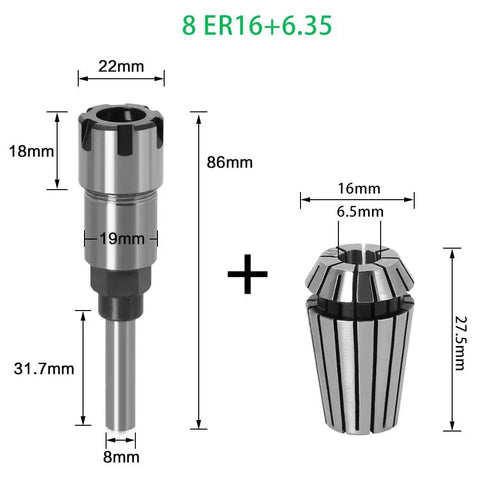 Super Durable 8Mm And Quarter Inch Shank Router Bit Extension Rod With Collet for woodworking, 8mm and 1/4 inch sizing.