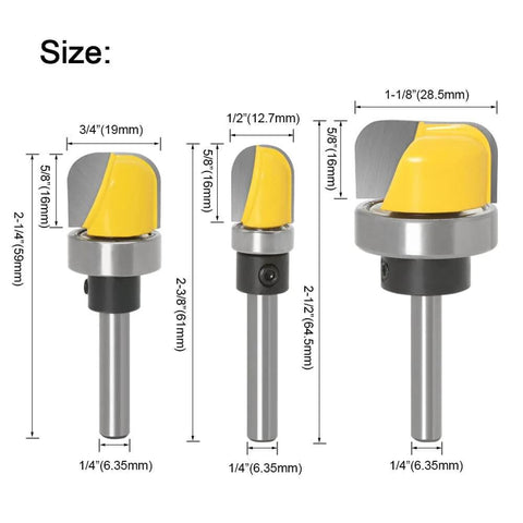 1/4 Inch Shank Bowl And Tray Router Bit Set 3 Pieces Cove Juice Groove Router Bits With Ball Bearing For Dish Carving