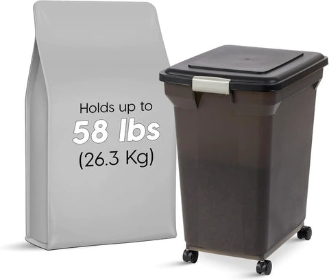 Zero Fuss Built Tough Pet Food Storage Container Keeps Dry Kibble Crisp All Week Long Smoke Black Airtight Lidded Bin Holds Fifty Eight Pounds Made In Usa For Cats And Dogs