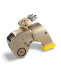 Close-up of Heavy Duty Hydraulic Torque Wrench With Slick One Way Drive Ratchet and aluminum titanium frame.