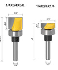 Heavy Duty 4 Piece Door Hinge Router Bit Set With One Quarter Inch Shank, dimensions showing two bits for precise trimming