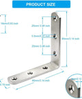 Heavy Duty Stainless Steel L Brackets 8 Pack Tough As Nails Corner Brace For Wood Furniture Right Angle Support Assembly With Premium Mounting Screws Included with dimensions and screw details.