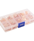 Heavy Duty 70 Piece OT Terminal Connector Kit With Open Lug Splice Wire, Copper O Shape Circular Naked Cable Crimp Terminals For 10 To 50 Amp Applications In Solid Gold Finish Perfect For DIY Car And Home Wiring Projects That Need Reliable Electrical. copper terminal kit in organizer box