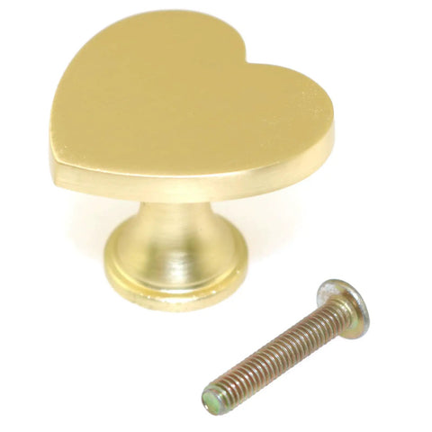 Heart Shaped Single Hole Door Knob Set, gold finish, includes screw, zinc alloy, easy grip hardware for cabinets, 34mm size