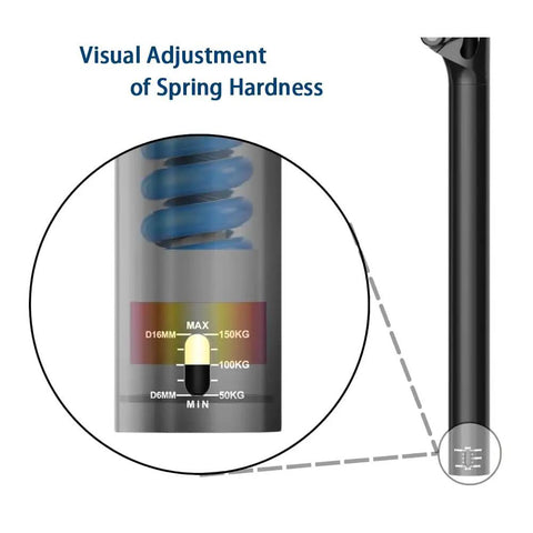 Visual adjustment of spring hardness for Safort Suspension Seatpost For E Bikes 365mm Length With 125mm Travel Four Diameters