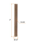 Hella Durable Zinc Plated Carbon Steel Full Thread Rods 1/4-20 X 2 Inches, side view showing full length and threading details.