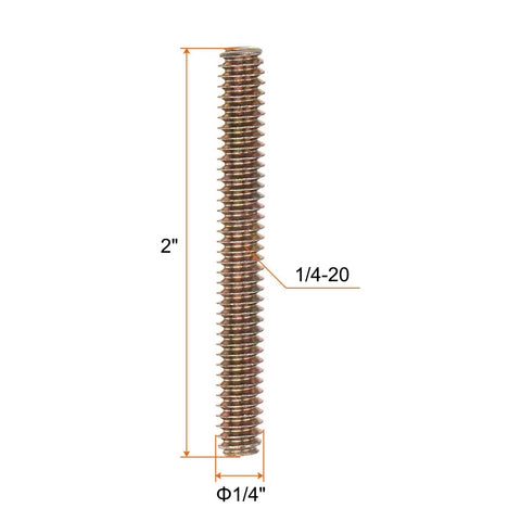 Hella Durable Zinc Plated Carbon Steel Full Thread Rods 1/4-20 X 2 Inches, side view showing full length and threading details.