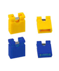 Close-up of blue and yellow jumpers from 600 Jumper Caps Kit with 2.54mm spacing, ideal for PCB projects and electronics.