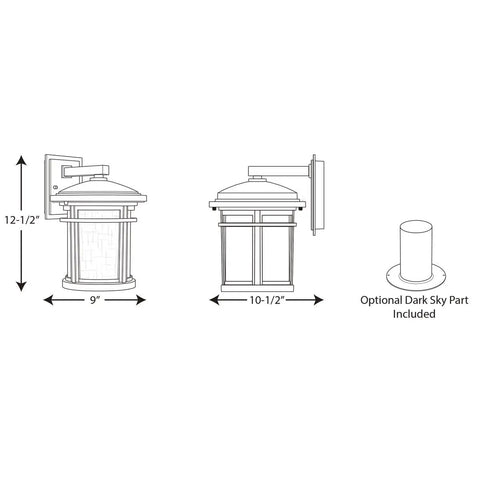 Wish Collection 1 Light Etched White Linen Glass Craftsman Outdoor Medium Wall Lantern With Dope Textured Black Finish