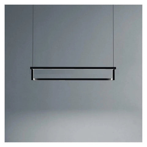 Modern LED Pendant Light for Dining Living Room Lustre Suspension Interior LED Pendant Lamp for Office Kitchen (Colour: Warm White Size: L80x12cm40W) (Dimmingwithremote L80x12cm40W) hanging above a smooth gray wall.