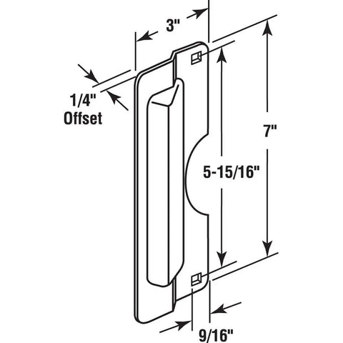 Diagram of Latch Guard Plate Cover For Out Swing Doors, Stainless Steel Security Shield To Deter Forced Entry, 3x7 inches.