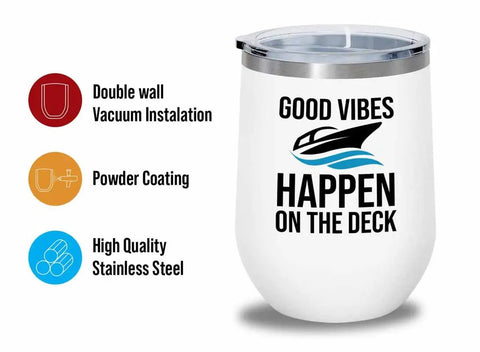 White Wine Tumbler 12 Oz For Boating On The Deck Great For Pontoon Boats, Yachts, And Sailboats, Boat Owners Drinking Accessories