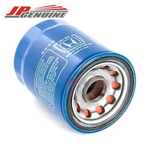 Honda Acura Engine Oil Filter And Crush Washer Set 15400-PLM-A02 three pack for most Honda and Acura vehicles, blue filter close-up