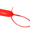 Built To Last Plastic Tamper Seals With Serial Numbers 250mm self-locking zip tie tags in red for various security purposes.