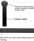 Heavy Duty 9 Foot Sliding Door Hardware Kit For Double Barn Doors With Smooth Gliding Track showing carbon steel rail and nylon roller.