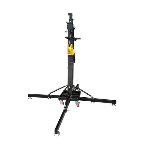 Heavy Duty Truss Tower Lift Six Meter Portable Mast With T Bar Badass Heavy Lifter Telescopic Locks, black aluminum frame.