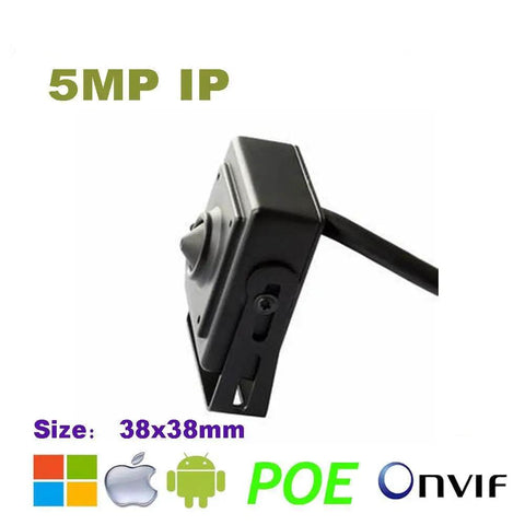 Indoor 5MP Mini Cube Security IP Camera With POE 3.7mm Lens showing compact design and single cable connection for power and data