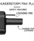 Thunderstorm Max Plug with locking pin and charge port locking features for added safety.