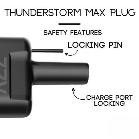 Thunderstorm Max Plug with locking pin and charge port locking features for added safety.
