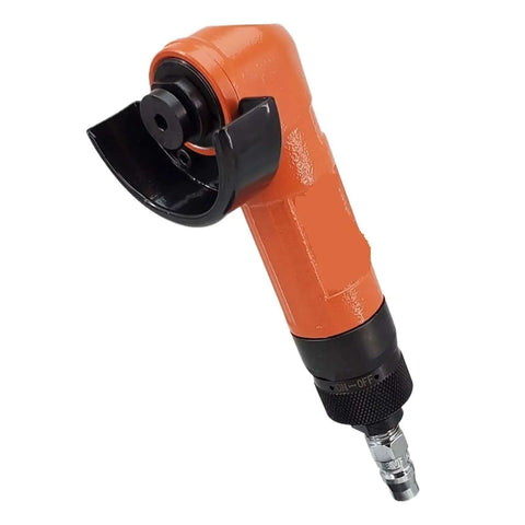 Heavy Duty Pneumatic Angle Grinder Featuring 2 Inch Precision Die Cutting Capability And Air Powered Metal Grinding Design Built For Tight Spots And Tough Fabrication Jobs Offering Zero Hassle Setup And Knockout Performance For Daily Shop Workflow - orange body with black guard.