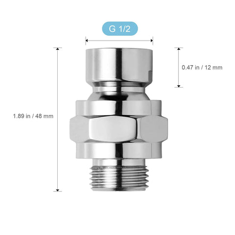All Metal Shower Head Swivel Ball Adapter With Adjustable Arm Extension Connector, G 1/2 chrome brass, 48 mm