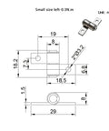360-degree adjustable stop-damping hinge with mounting plate; left version, 0.3 N·m torque, mm-dimension drawing.