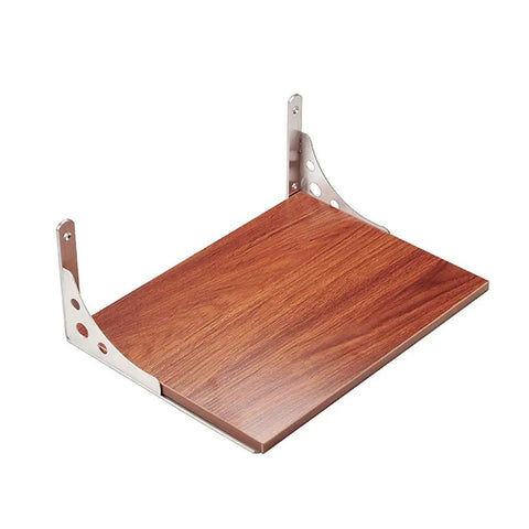 Heavy Duty Triangular Wall Bracket Stainless Steel Shelf Support Large Space Saving Desk Corbel No Sweat Setup For Dining Tables And Heavy Loads Wood Grain Finish shown with wooden shelf attached.