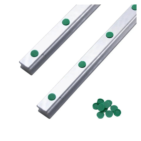 Level Up Your Shop With This Heavy Duty HGR20 Square Linear Guide Rail And HGH20HA Slider Block Combo includes two aluminum rails with green caps.