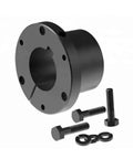 Quick Disconnect Bushing With One And One Sixteenth Inch Bore Polished Steel Shaft Mount showing black steel body and cap screws.