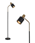Tall 65 Inch Modern Industrial Floor Lamp With Black And Gold Copper Accents, 360 Degree Adjustable Lampshade, 12W E26 Bulb Included