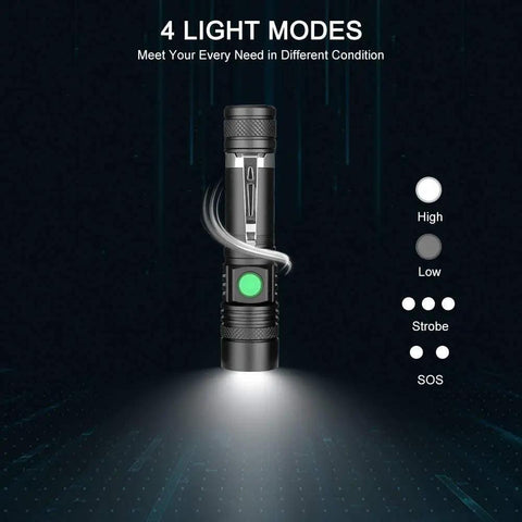 Rechargeable 2000 Lumen LED Tactical Flashlight With Zoomable Beam IPX6 Waterproof Pocket Size Beast Bright Light controls