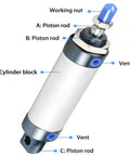 Diagram of Mini Pneumatic Air Cylinder 25mm Bore 100mm Stroke Dual Action With Screwed Piston Rod One Eighth NPT Port.