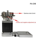 Heavy Duty 69 MM Rotary Attachment With Grip Tight Triple Chuck Jaw And Smooth Swivel Base For Marking Machines, showing stainless steel chuck and adjustment screws.
