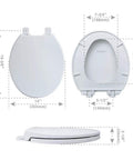 Elongated Toilet Seat With Quiet Close Lid No Slam Slow Close Fits Standard Elongated Or Oblong Toilets Oval White dimensions view